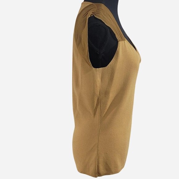 CATO Tan Sleeveless Blouse | Sheer Mesh Sleeves | Size Medium - Picture 2 of 5